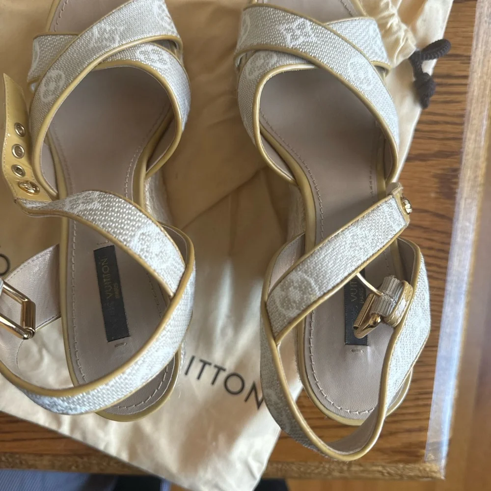 Louis Vuitton Formentera Espadrille Wedge Platform Ankle-Strap Sandals Beige - Picture 5 of 6